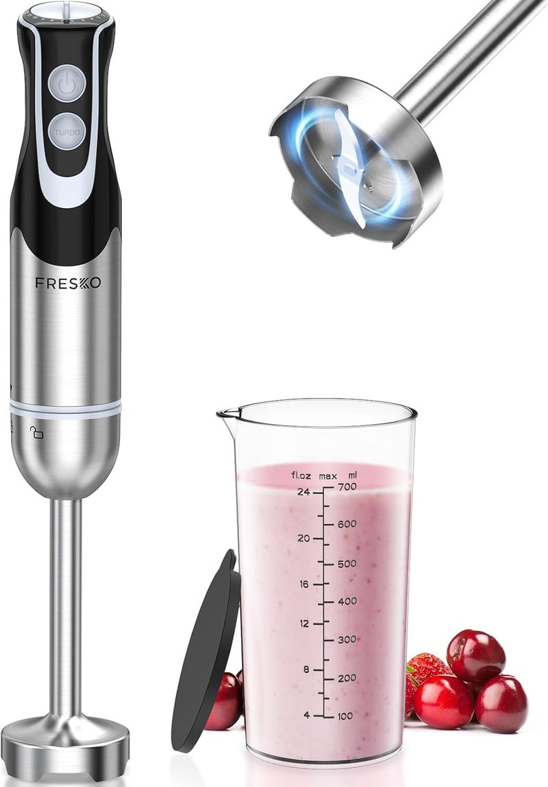 Fresko Immersion Handheld Blender 500W with 700ml Beaker, 12-Speed & Turbo Mode Hand Blender Stick, 304 Stainless Steel Blades for Soup, Smoothie, Puree, Baby Food - Image 1